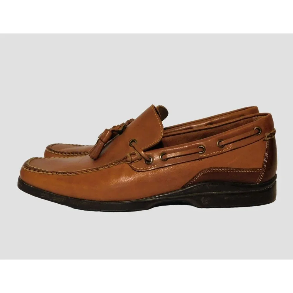 Bass Mens Tassel Loafers 10M Brown Leather Slip On Merino